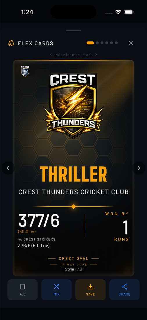 Flex Card — broadcast-grade team winner card